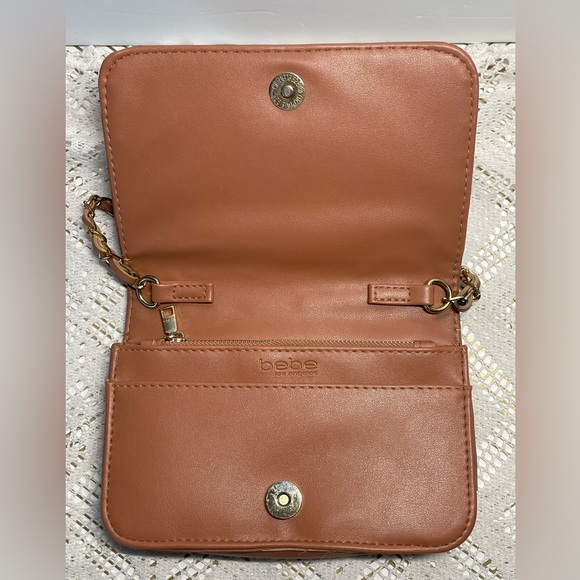 Bebe Los Angeles Sophia Gold chain link Crossbody Small Dark Blush Purse - Picture 4 of 9